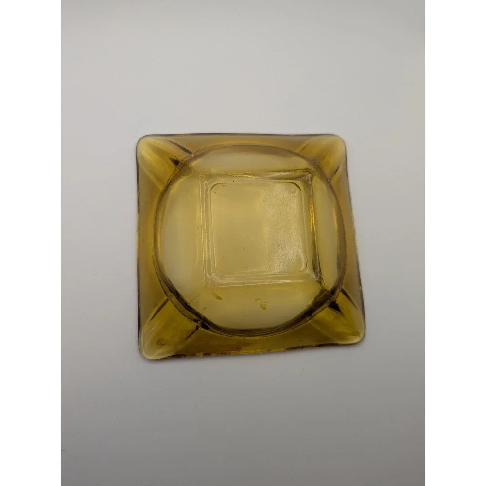 Amber Honey Colored Glass‎ Ashtray Square Vintage Retro Vanity Decor 6 inches